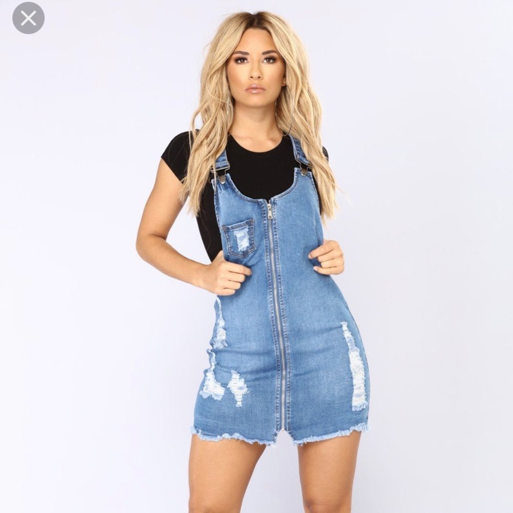 Ripped mini overall dress